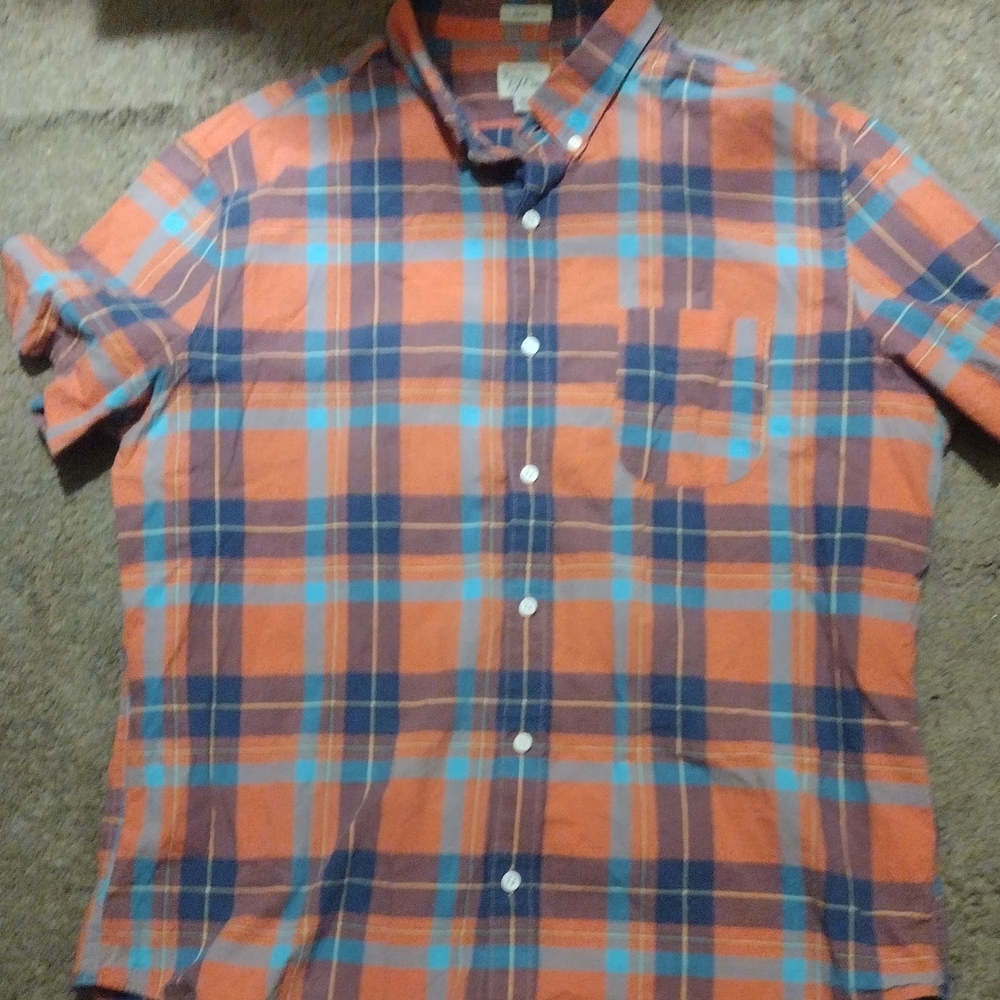 J. Crew Orange and Blue Plaid Short-Sleeve Button-Down Shirt